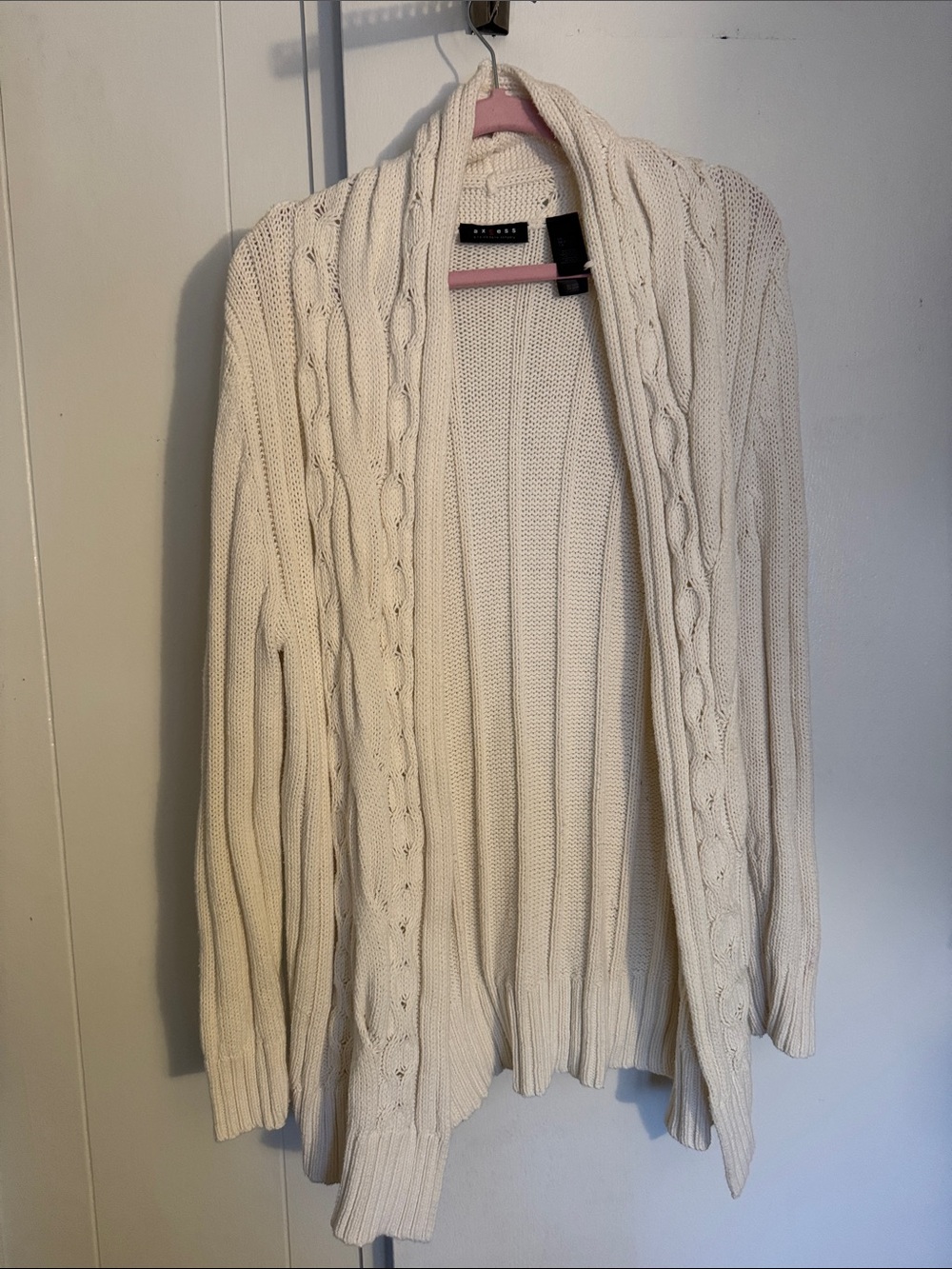 Axcess Cream Cable-Knit Open Cardigan